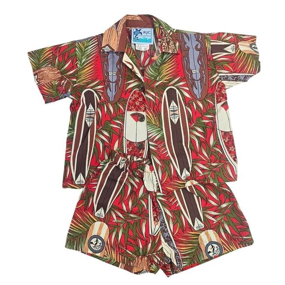 RJC Infant Boy Hawaiian Shirt Shorts Set 6M Cotton Surfboard Tropical Pattern NE - Picture 1 of 7